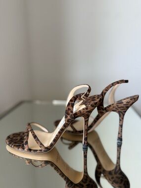 New Jimmy Choo Vintage Leopard Print Slingback High Heel Sandals Brown 39.5